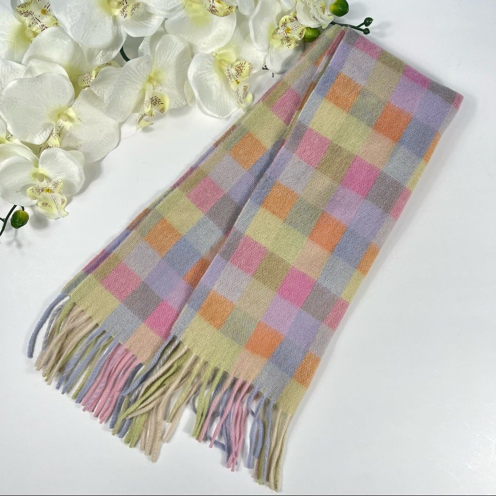 Colorful Checkered 100% Cashmere Fringed Scarf
